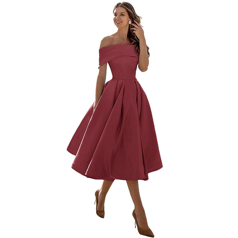 Michelle – Casual strapless satijnen feestjurk