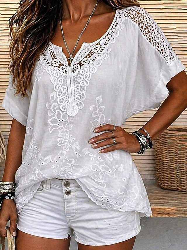 Blouse voor dames met V-hals en korte mouwen