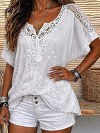 Blouse voor dames met V-hals en korte mouwen