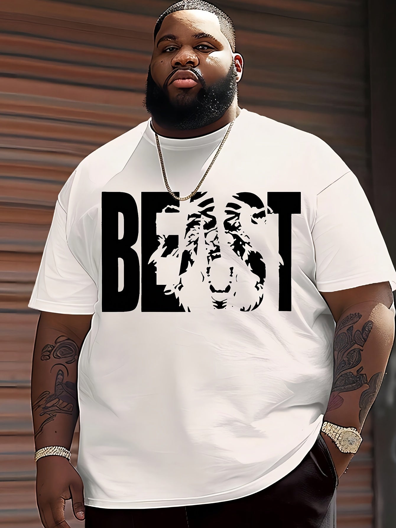 Herren T-Shirt im Urban Style mit „BEAST“-Print – Oversize, Streetwear, Motivdruck