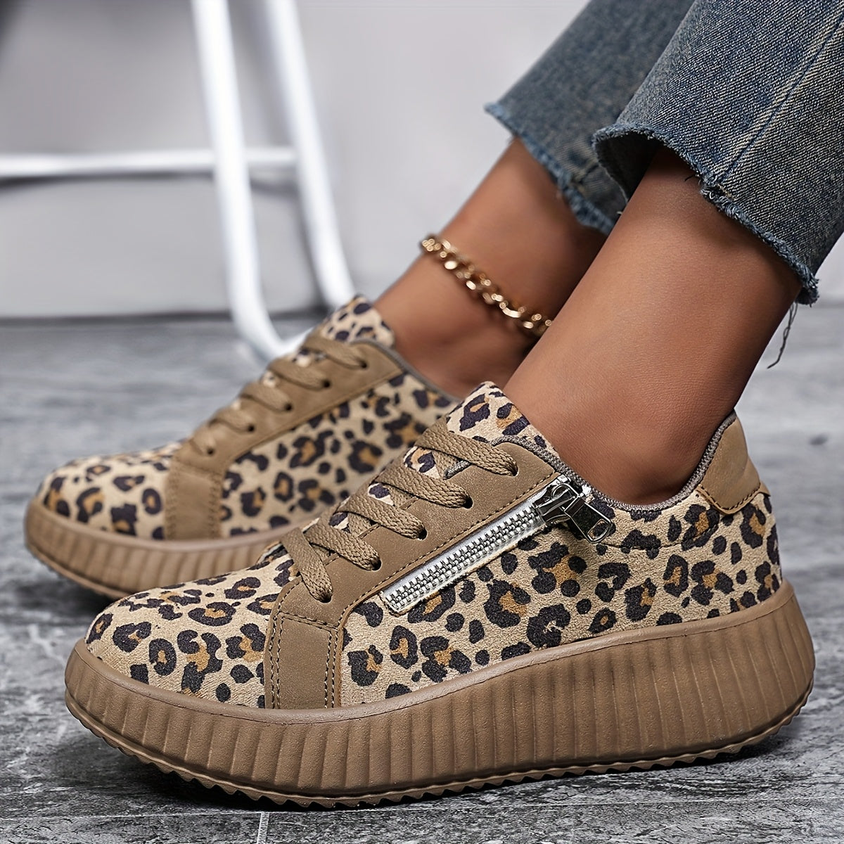 Zapatillas de mujer con estampado de leopardo y suela plataforma – Calzado casual de moda para el día a día y estilo urbano