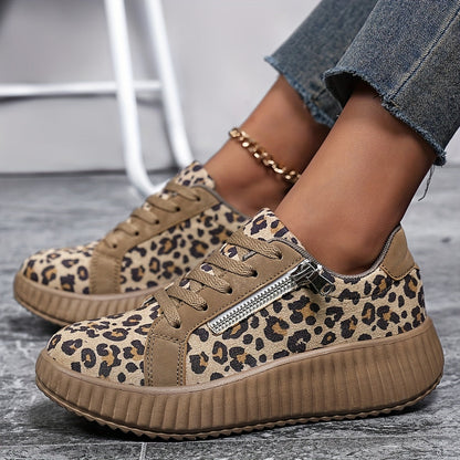 Zapatillas de mujer con estampado de leopardo y suela plataforma – Calzado casual de moda para el día a día y estilo urbano