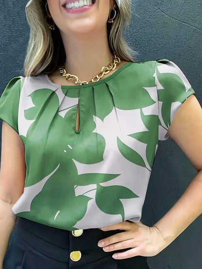 Damen Bluse Elegant mit Modernem Muster und Kurzarm – Perfekt für Büro & Alltag