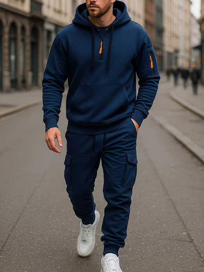 Herren Hoodie & Cargo Jogginghose Set – Loungewear Trainingsanzug mit Reißverschlusstaschen