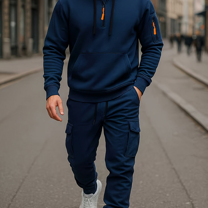 Herren Hoodie & Cargo Jogginghose Set – Loungewear Trainingsanzug mit Reißverschlusstaschen