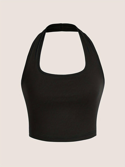 Dame Halterneck Croptop med åben ryg – Moderne sommerbasic til fritid og fest