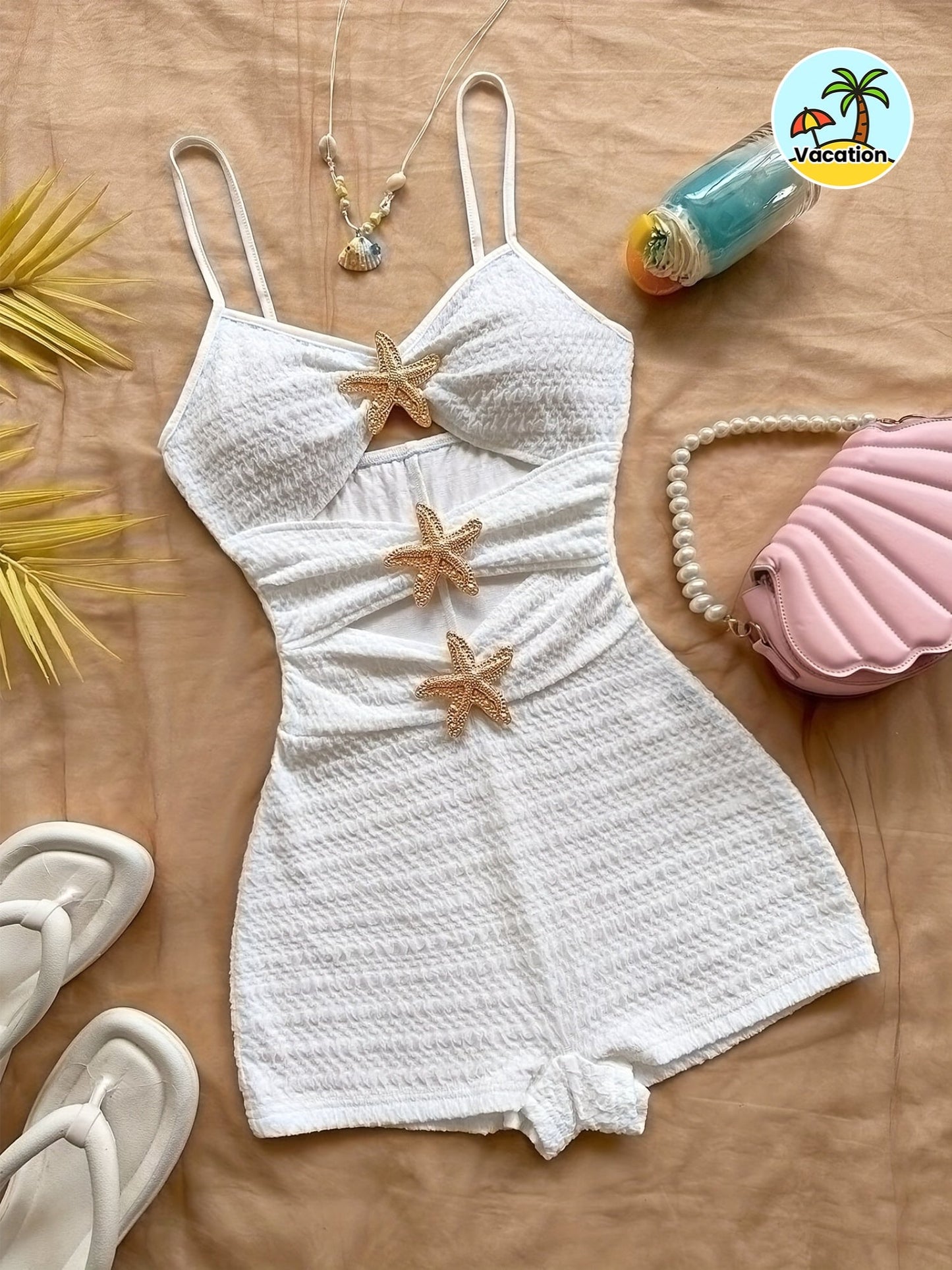 Dame Jumpsuit heldrakt med stjernedekor, strand- og feriestil, sommermote