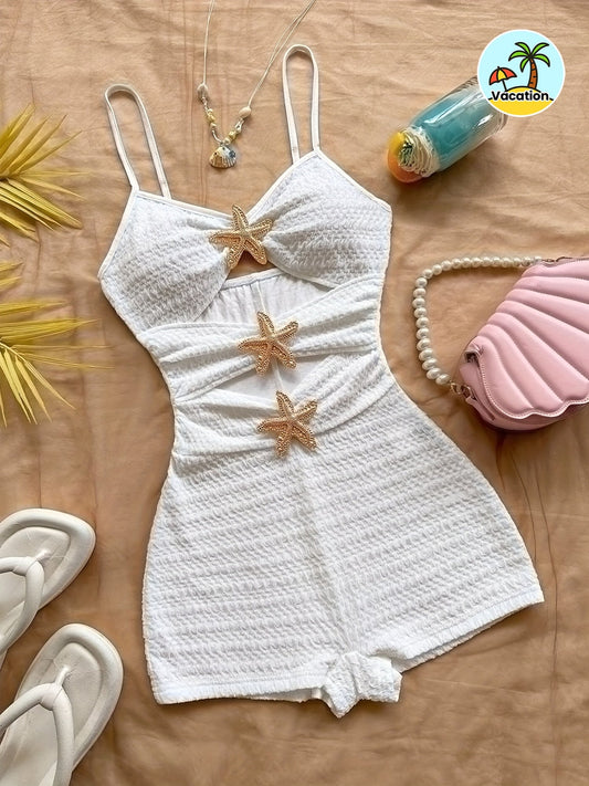 Mono de mujer con decoración de estrellas, estilo playa y vacaciones, moda de verano
