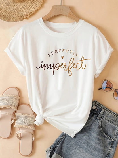 Dame T-skjorte med statement-trykk "Perfectly Imperfect" – Avslappet stil for hverdag og fritid