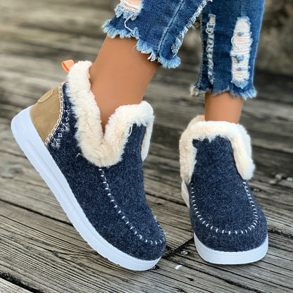 Botines de mujer sin cordones con forro de felpa y suela de plataforma