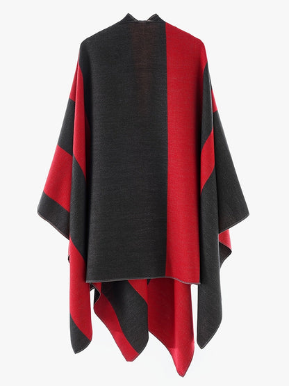 Damen Poncho Überwurf Decke Zweifarbig Gestreift Gemütlich