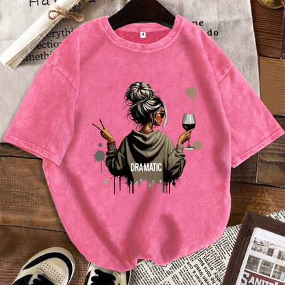 Damska koszulka oversize z dramatycznym nadrukiem, casualowa streetwearowa