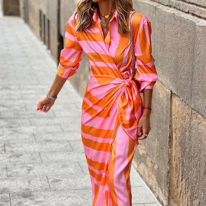 Jacqueline – Robe rayée avec laçage et design élégant