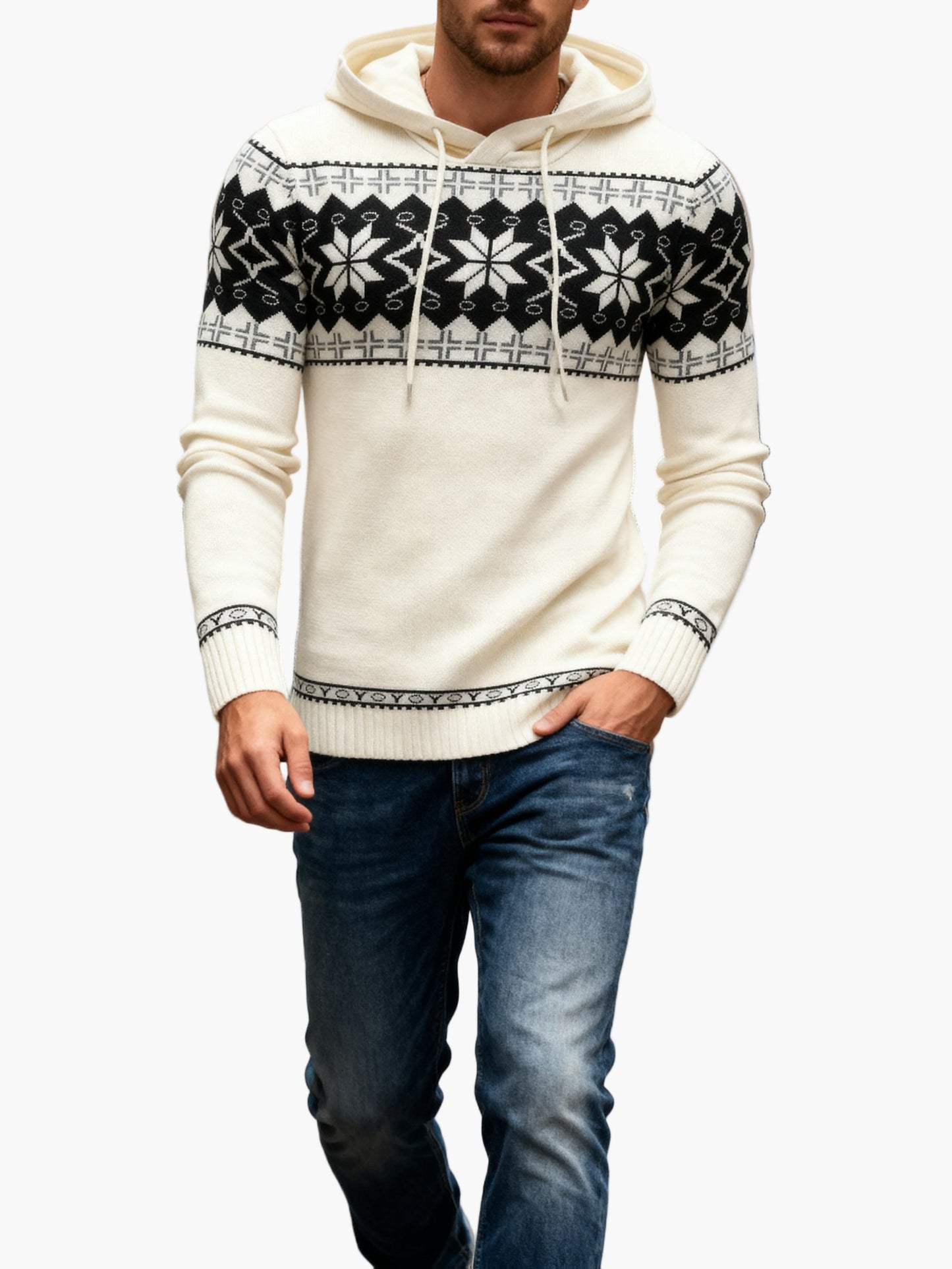 Sweat à capuche pour homme avec motif norvégien – Pull d'hiver décontracté pour les loisirs et le quotidien
