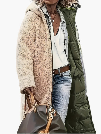 Longue doudoune pour femme avec capuche et doublure teddy – Veste d'hiver tendance pour le quotidien et les voyages