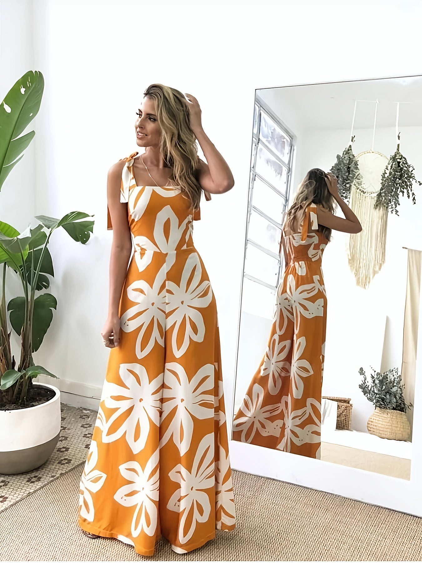 Damen Sommer Maxikleid Elegant mit Blumenmuster und Trägern – Perfekt für Urlaub, Strand und Freizeit