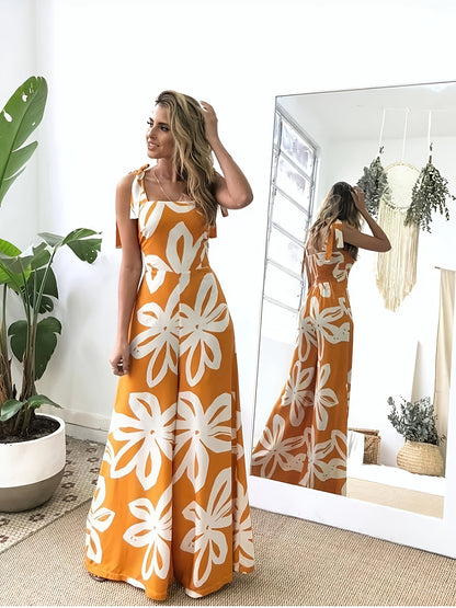 Damen Sommer Maxikleid Elegant mit Blumenmuster und Trägern – Perfekt für Urlaub, Strand und Freizeit