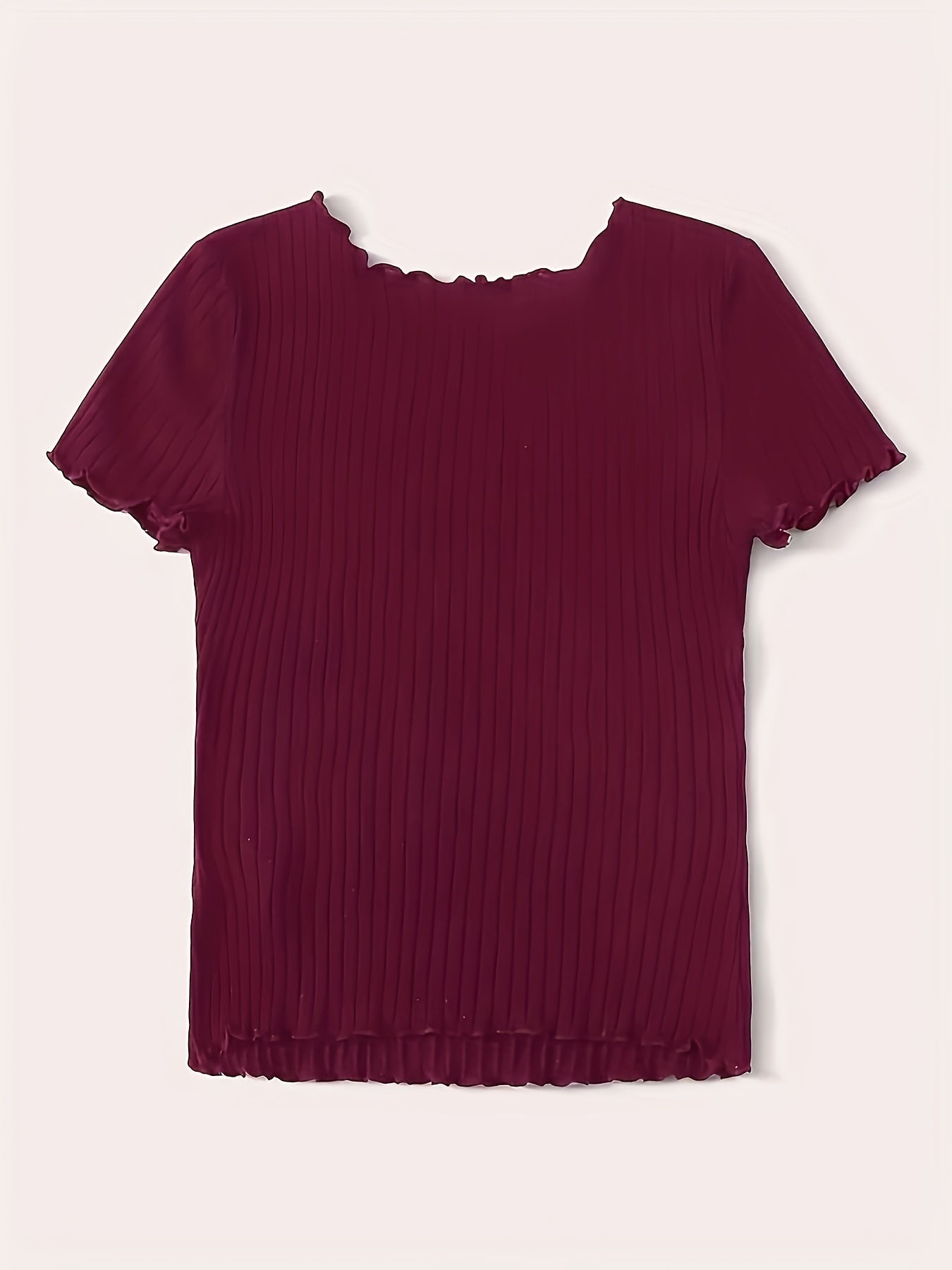 Damen Basic Kurzarm Shirt mit Rippstruktur und Wellensaum – Stilvolles Alltagsoberteil