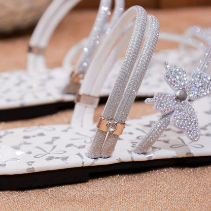 Damen Flache Sandalen mit Strass-Schmetterlingen für Sommer und Freizeit