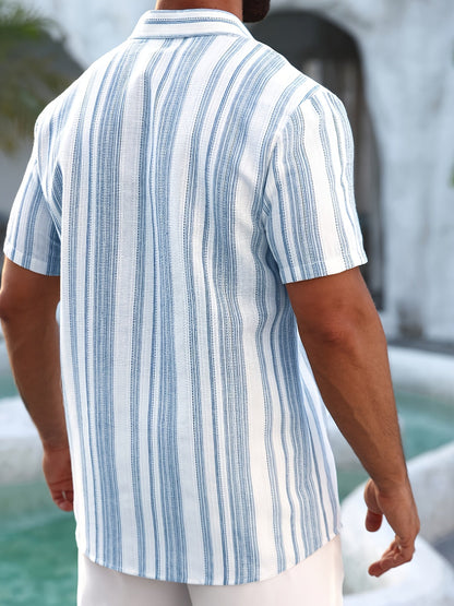 Herren Kurzarm Freizeithemd mit Streifenmuster – Sommer Style für Alltag & Urlaub