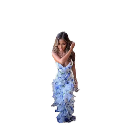 Damen Abendkleid mit 3D-Blumenmuster – Elegantes Maxikleid für besondere Anlässe und Sommerfeste