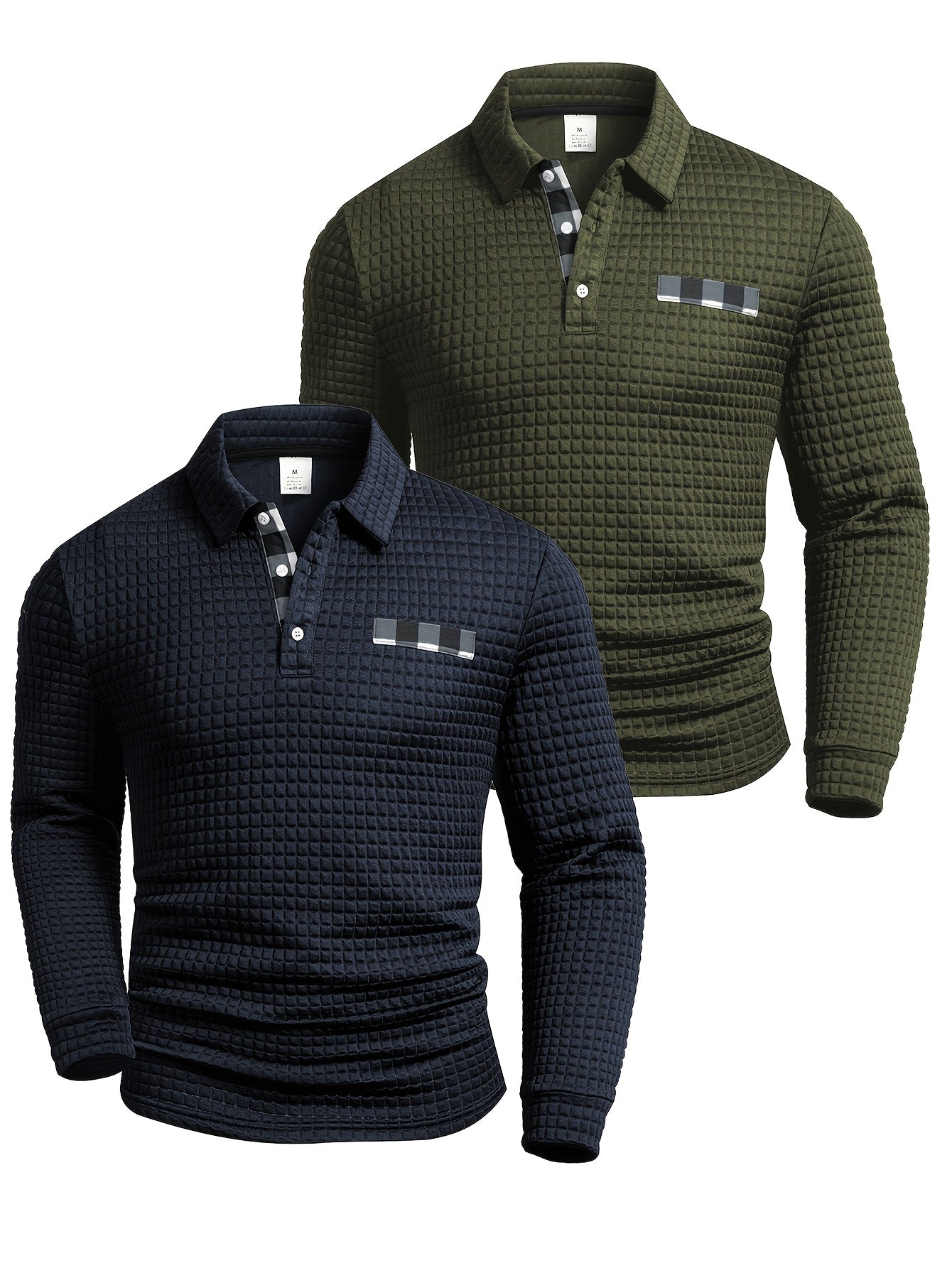 Herren Langarm Poloshirt strukturiert mit Kragen marineblau