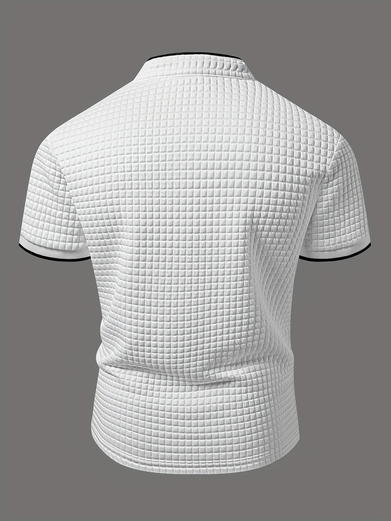 Maglietta Henley da uomo a maniche corte con collo alla coreana e stemma – Top casual moderno per tutti i giorni e uscite