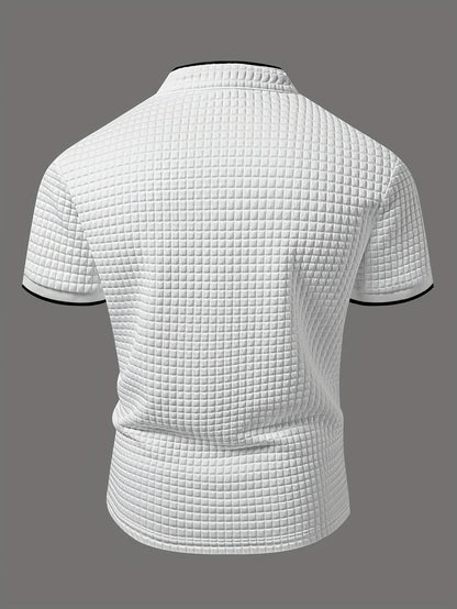 Maglietta Henley da uomo a maniche corte con collo alla coreana e stemma – Top casual moderno per tutti i giorni e uscite
