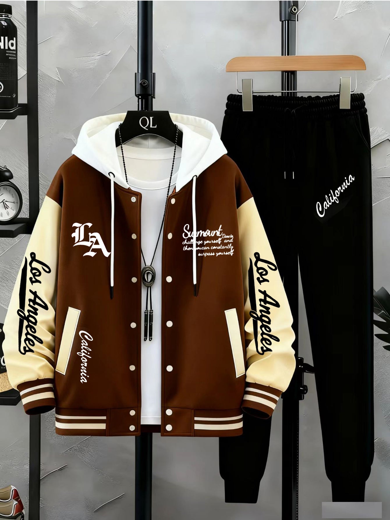 Herren College Jacke & Jogginghose Set Zweiteiler mit Los Angeles Print