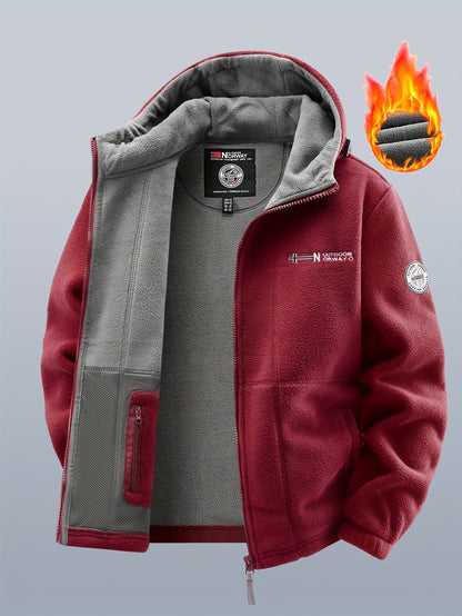 Chaqueta polar de exterior para hombre con capucha – Forro cálido, cierre de cremallera, bolsillo en el pecho