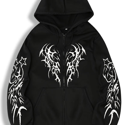 Unisex-hættetrøje med lynlås og tribal-vingeprint