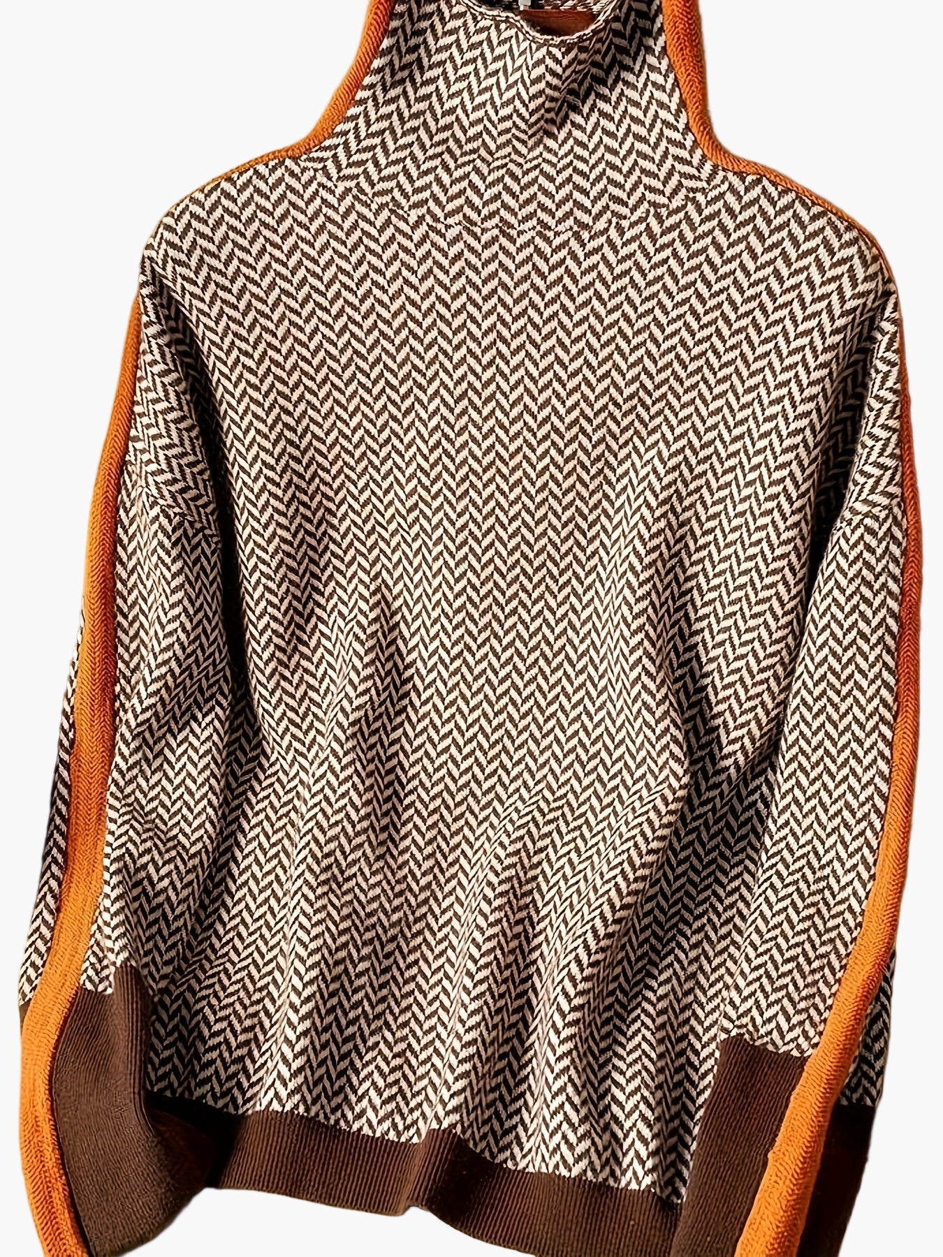 Dam Elegant patchwork stickad tröja med ståkrage – Moderiktig höst/vinter vardagslook