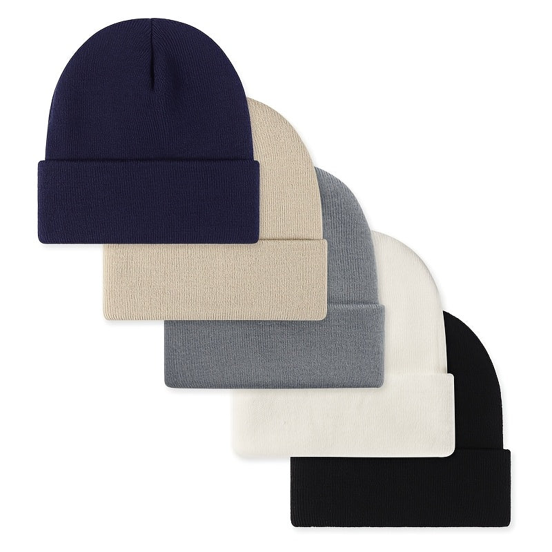 Set di 5 berretti unisex, berretti in maglia a coste di diversi colori