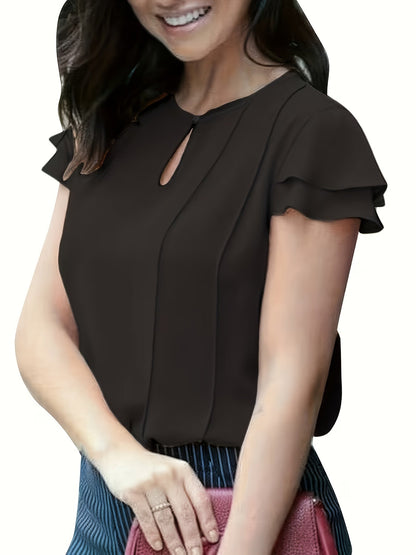 Dames elegante blouse met ruches voor kantoor en vrije tijd – korte mouwen, modern, ideaal om uit te gaan