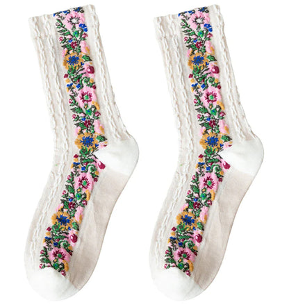 Damen Socken mit floraler Jacquard-Stickerei – Vintage Stil, modisches Accessoire für jeden Anlass