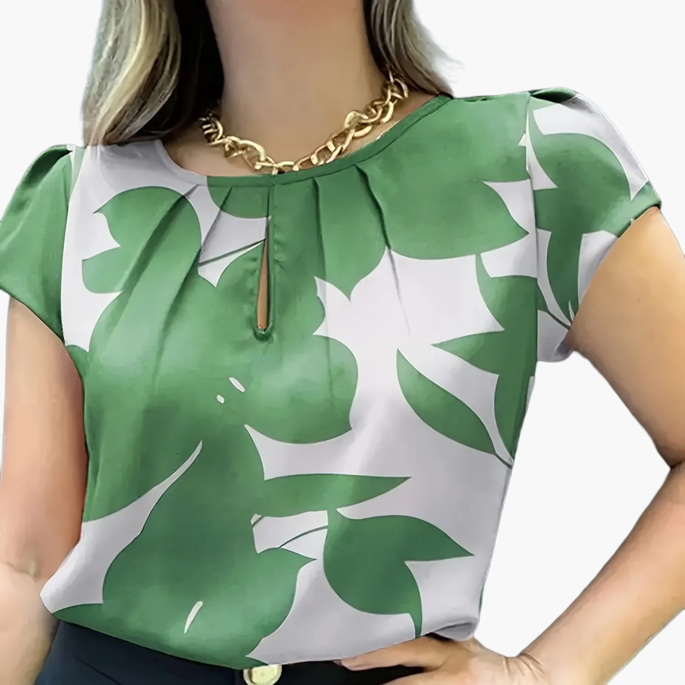 Damen Bluse Elegant mit Modernem Muster und Kurzarm – Perfekt für Büro & Alltag