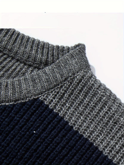 Męski sweter dziany w swobodny wzór pasków na jesień i zimę