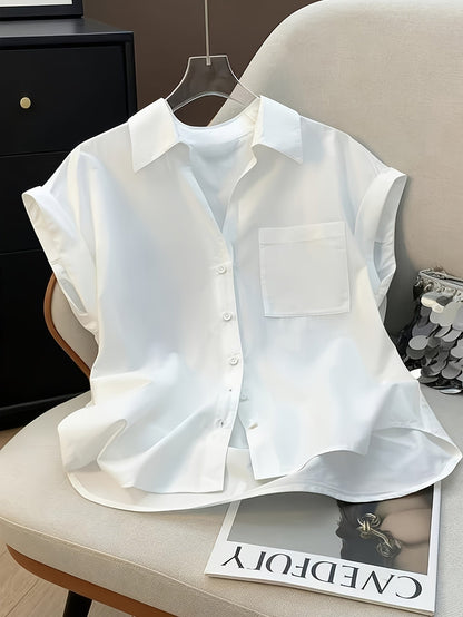 Blusa de mujer moderna de corte relajado, sin mangas, look clásico de negocios – Blusa versátil para oficina y tiempo libre