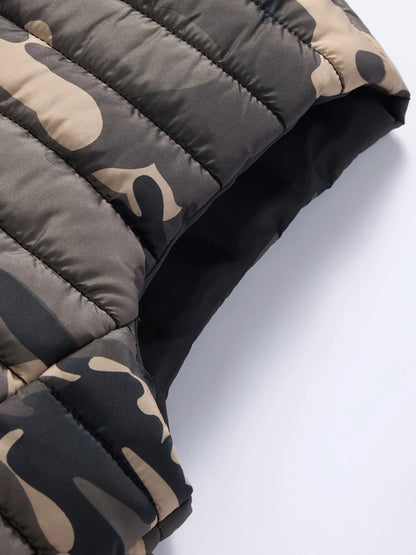 Herren Steppweste Camouflage Gemustert Stehkragen Reißverschluss