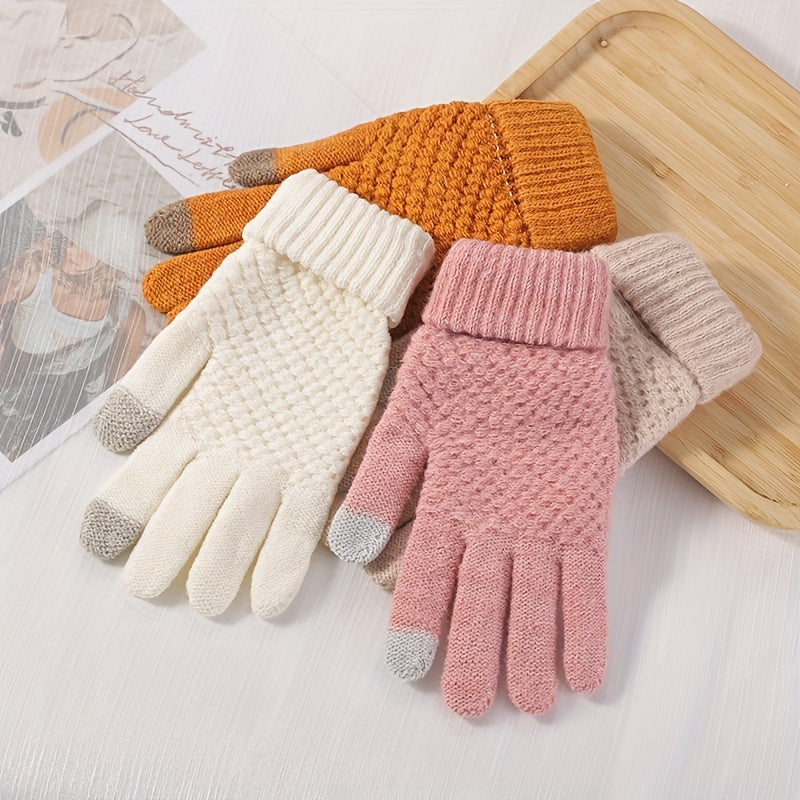 Guantes de punto unisex con función para pantalla táctil, con forro cálido