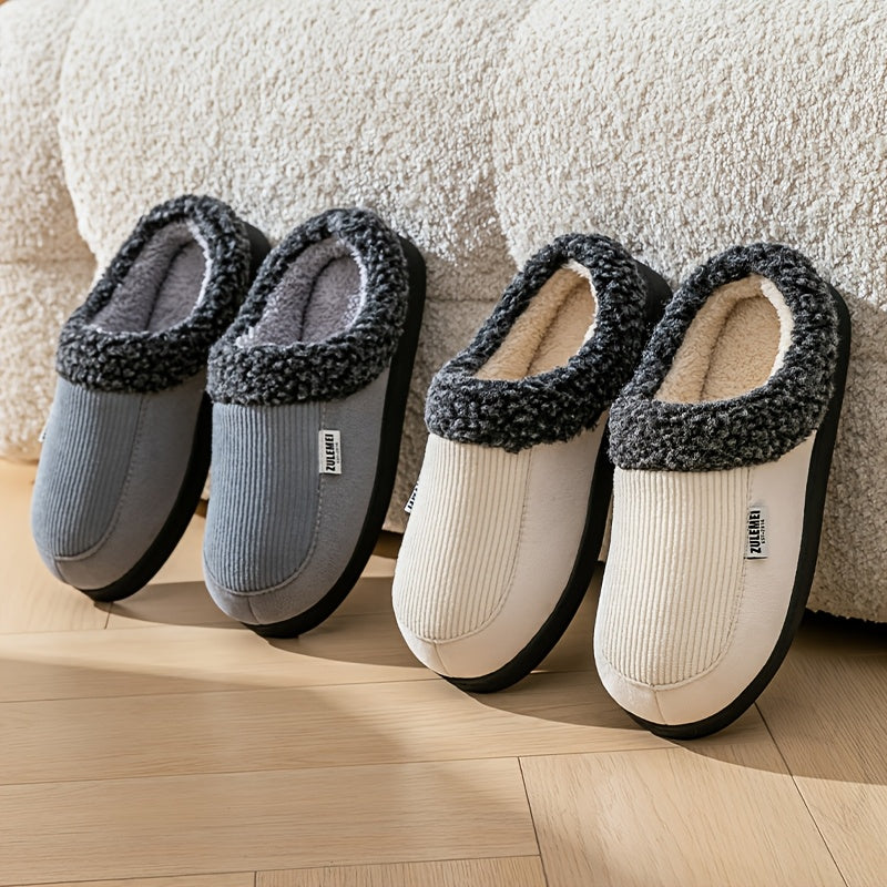 Unisex winterslippers grijs, geribbeld, met pluche voering en stevige zool
