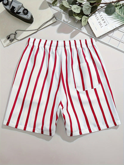 Pantalones casuales para hombre con estampado de rayas y cordón – Ideales para el día a día y la playa