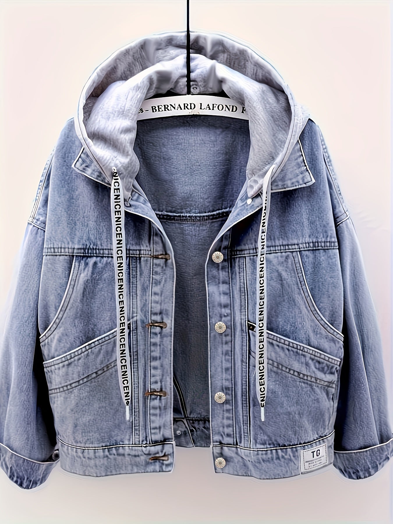 Damen Jeansjacke mit Kapuze Hellblau Weite Passform