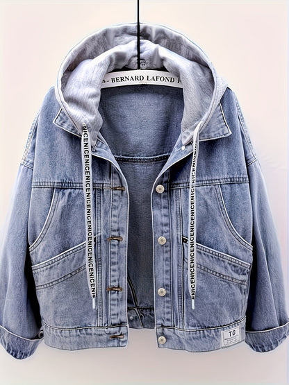 Damen Jeansjacke mit Kapuze Hellblau Weite Passform