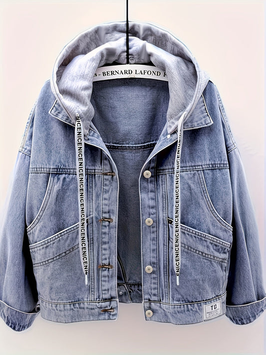 Veste en jean pour femme à capuche, bleu clair, coupe ample