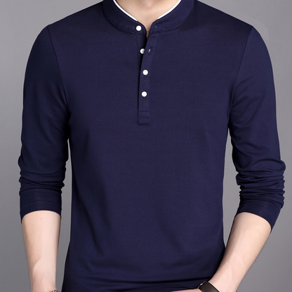Herren Langarm Poloshirt Stehkragen Henley Stil