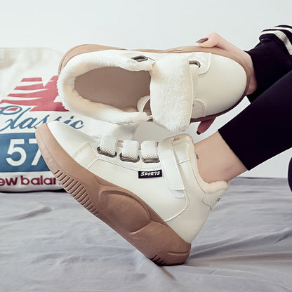 Dames wintersneakers, enkelhoog, warm gevoerd, plateauzool, klittenbandsluiting, zwart, wit, beige