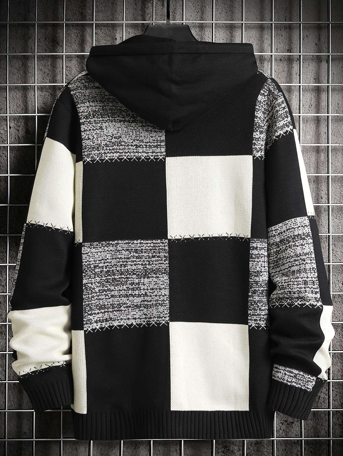 Herren Strick Hoodie Patchwork Design Langarm Herrenpullover