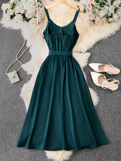 Abito lungo da donna in stile camisole con fiocco – Abito elegante per feste in giardino e serate