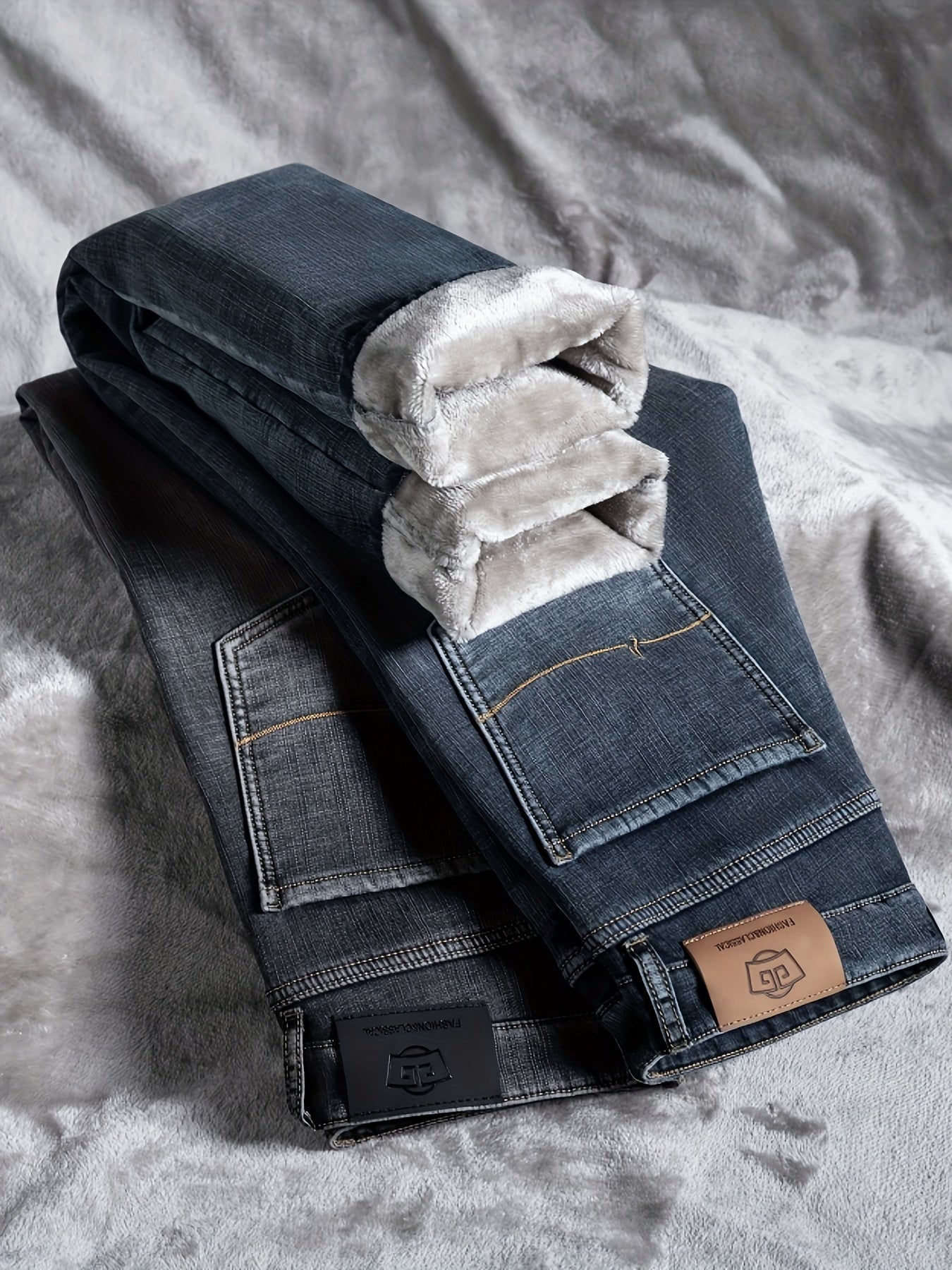 Thermo Jeans Herren gefüttert Winterhose Grau / Dunkelblau